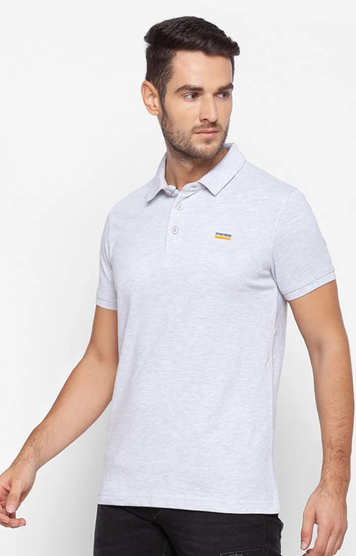 Spykar Men Ash Melange Cotton Half Sleeve Polo Plain Tshirt