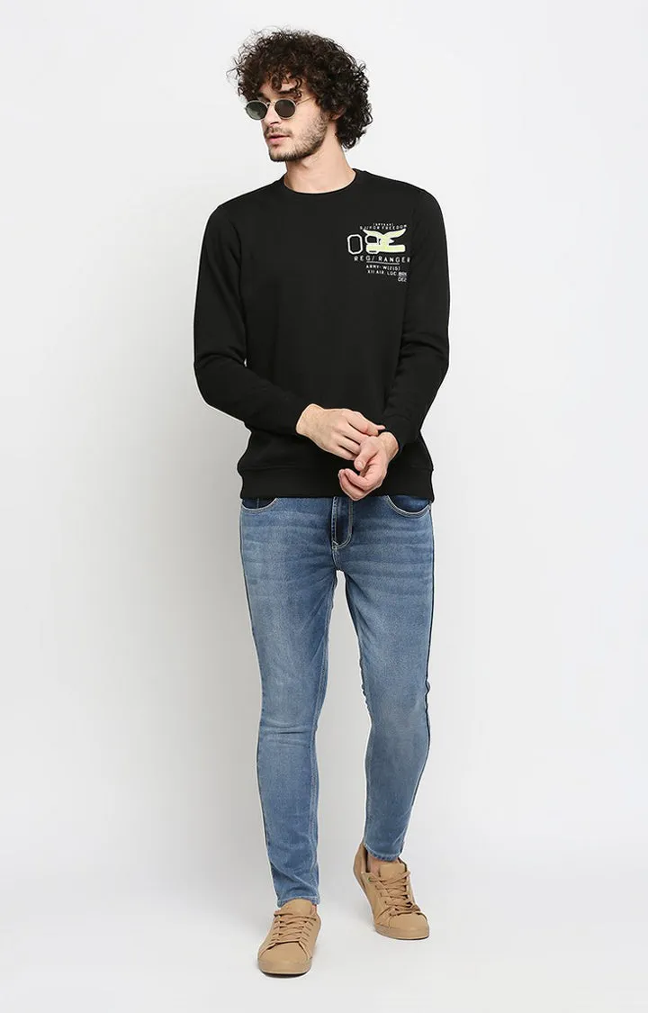 Spykar Men Black Cotton Regular Fit Sweatshirt