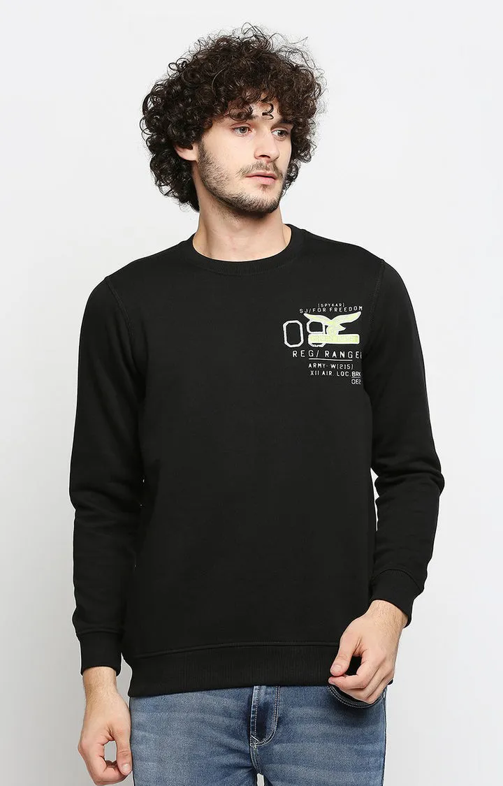 Spykar Men Black Cotton Regular Fit Sweatshirt