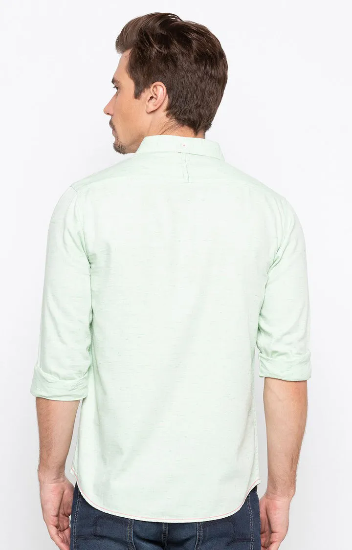 Spykar Men Green Cotton Full Sleeve Plain Shirt