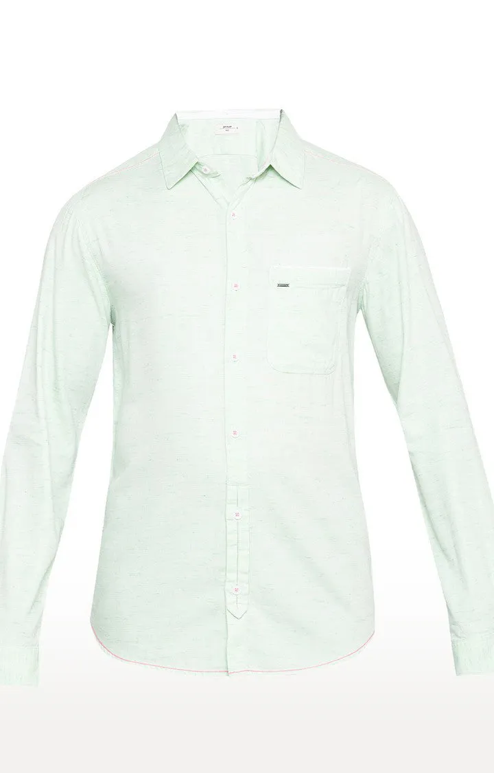 Spykar Men Green Cotton Full Sleeve Plain Shirt