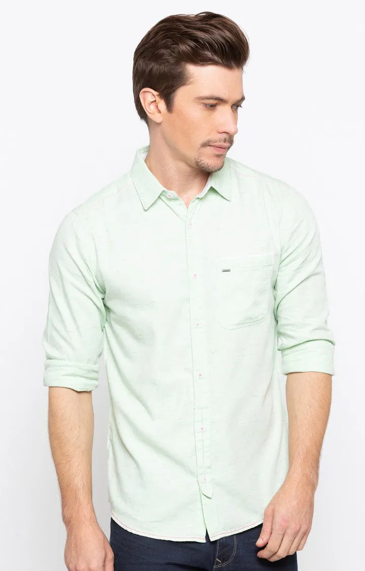 Spykar Men Green Cotton Full Sleeve Plain Shirt