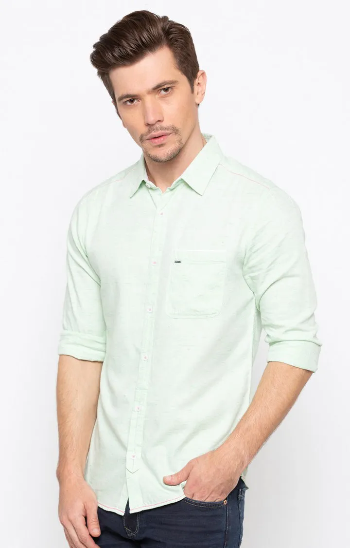 Spykar Men Green Cotton Full Sleeve Plain Shirt