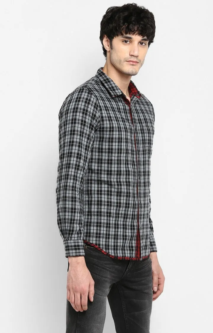 Spykar Men Grey & Maroon Checked Slim Fit Reversible Casual Shirt