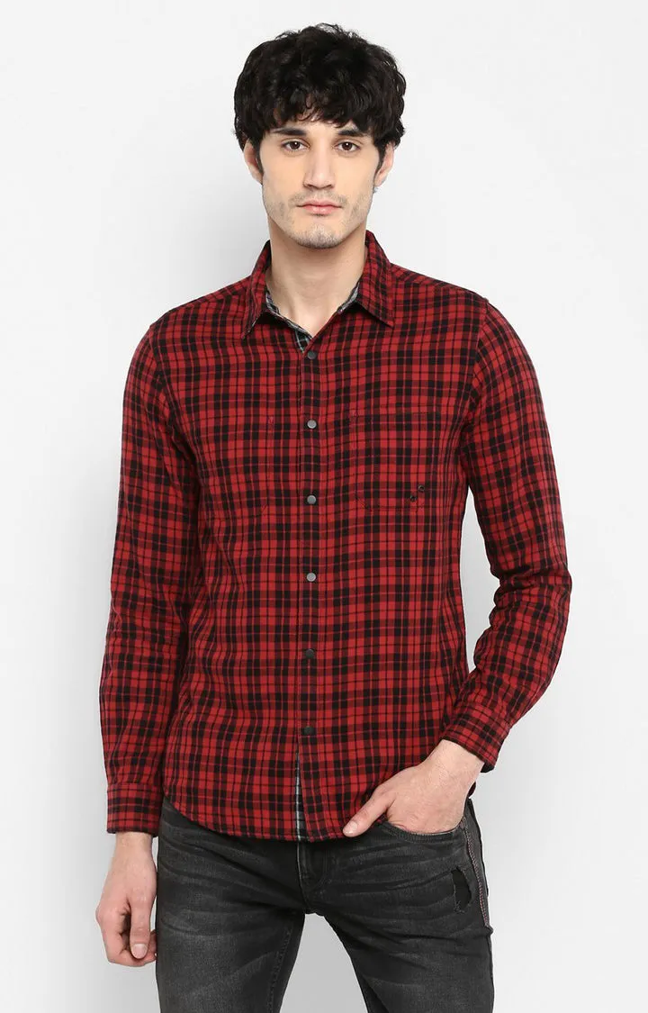 Spykar Men Grey & Maroon Checked Slim Fit Reversible Casual Shirt