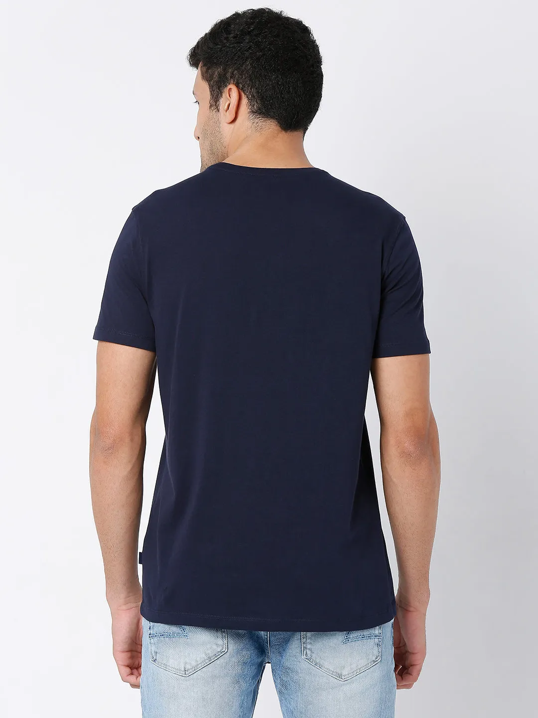 Spykar Men Navy Blue Cotton Half Sleeve Printed Casual T-Shirt