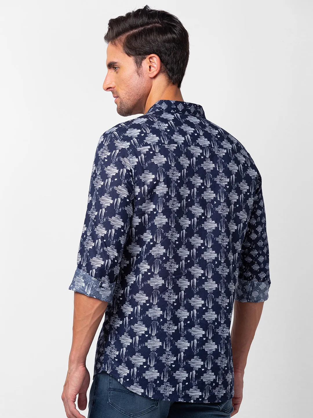 Spykar Men Navy Blue Cotton Slim Fit Printed Shirt