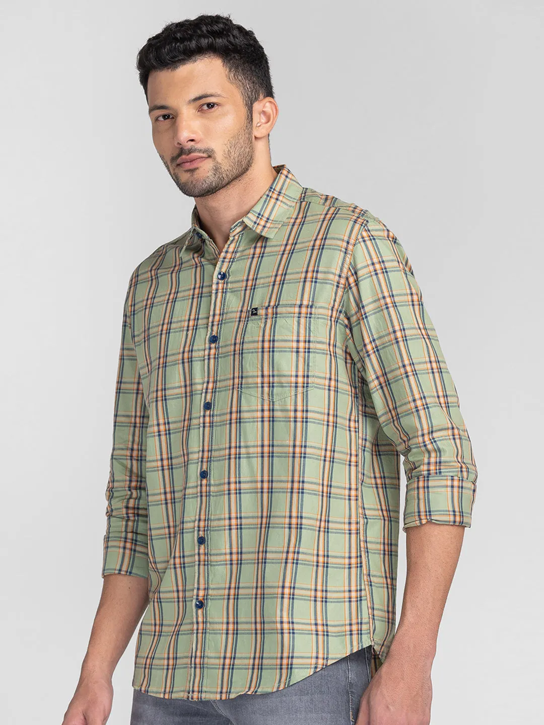 Spykar Men Rust Cotton Regular Fit Checkered Shirts