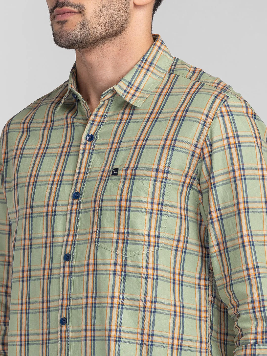 Spykar Men Rust Cotton Regular Fit Checkered Shirts