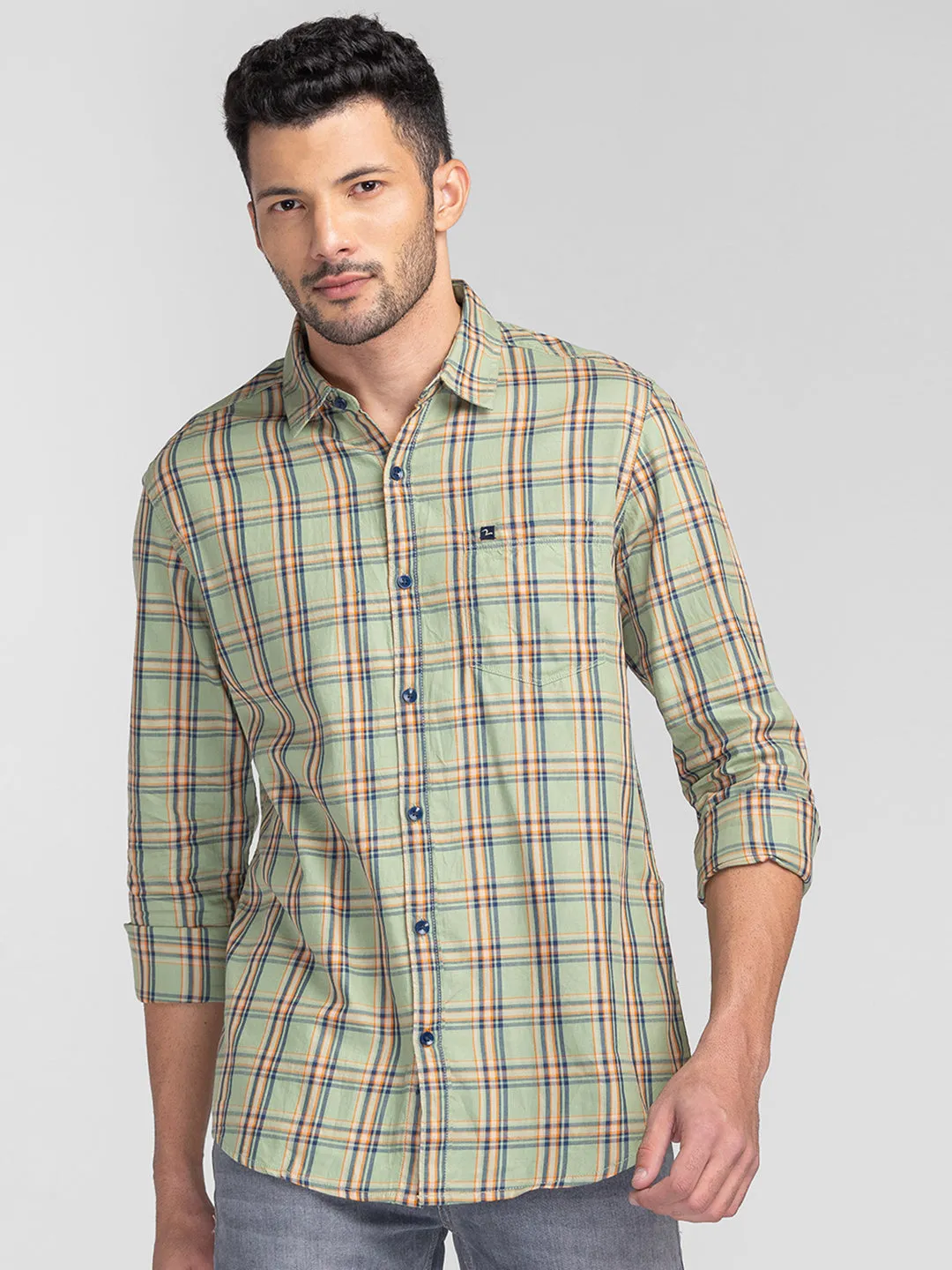 Spykar Men Rust Cotton Regular Fit Checkered Shirts