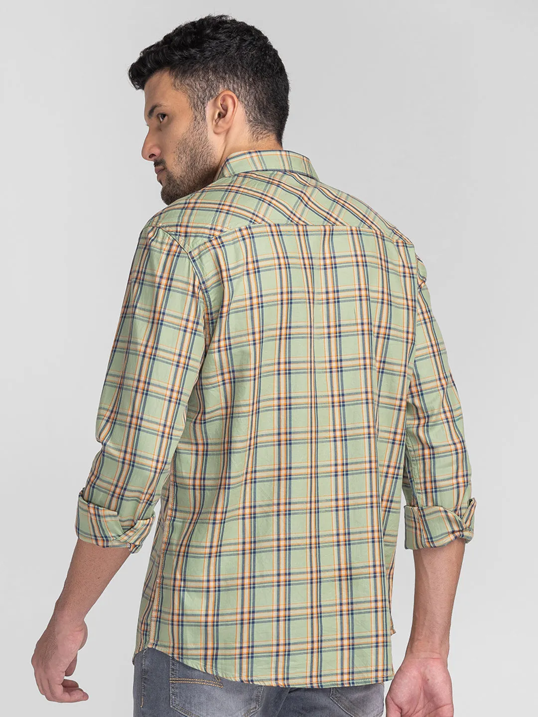 Spykar Men Rust Cotton Regular Fit Checkered Shirts