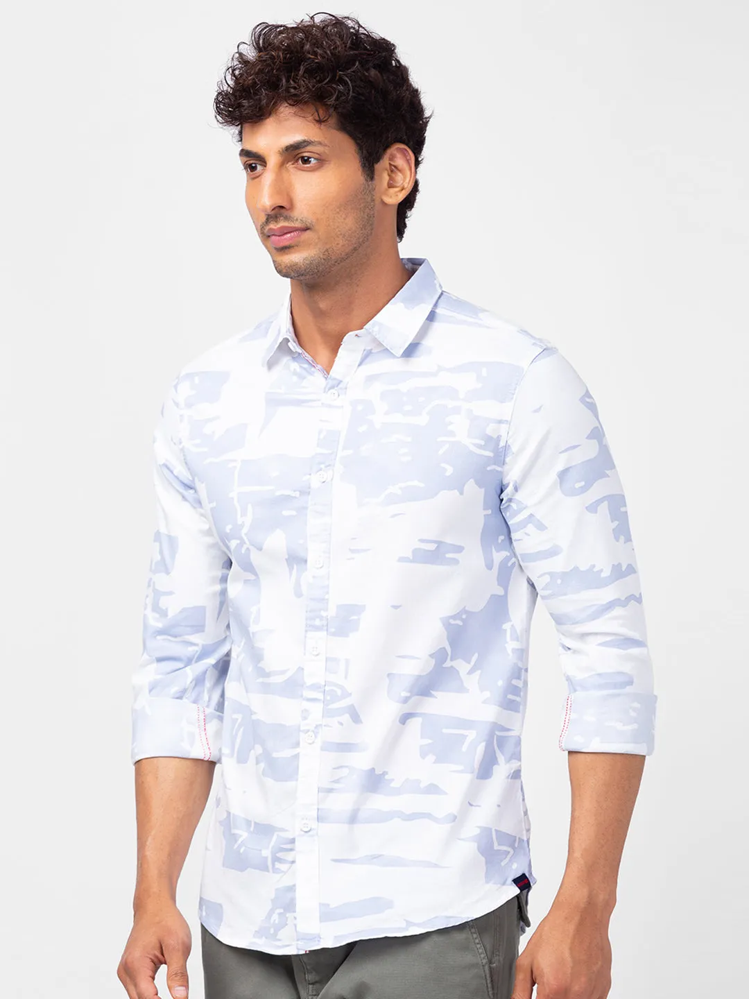 Spykar Men Steel Cotton Slim Fit Printed Shirts