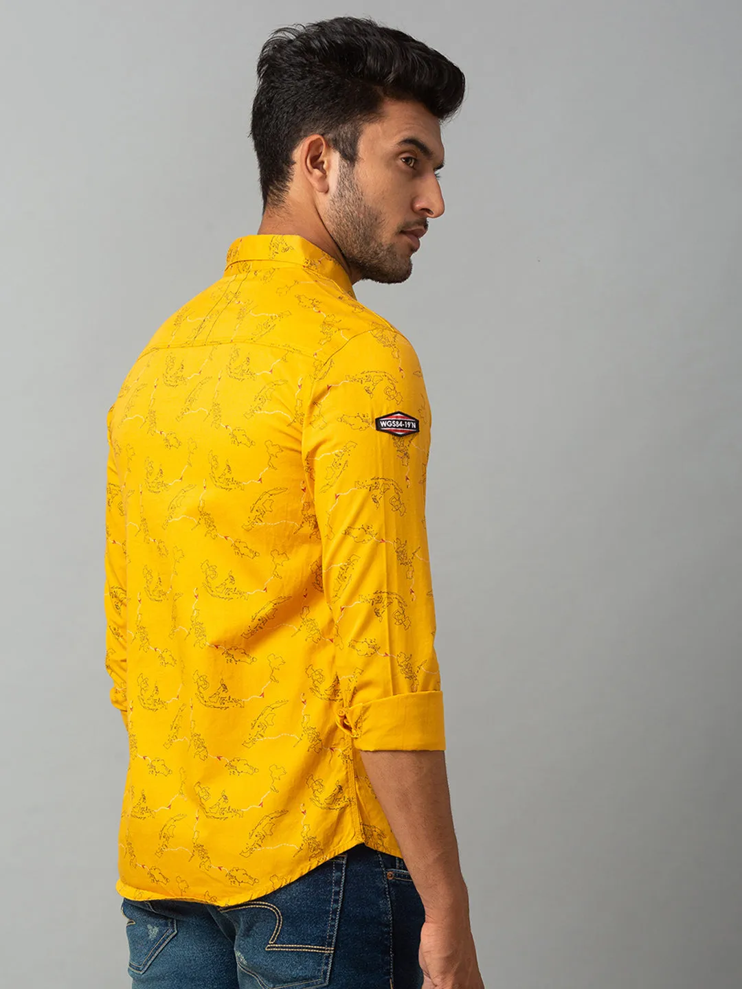 Spykar Men Yellow Cotton Slim Fit Shirt