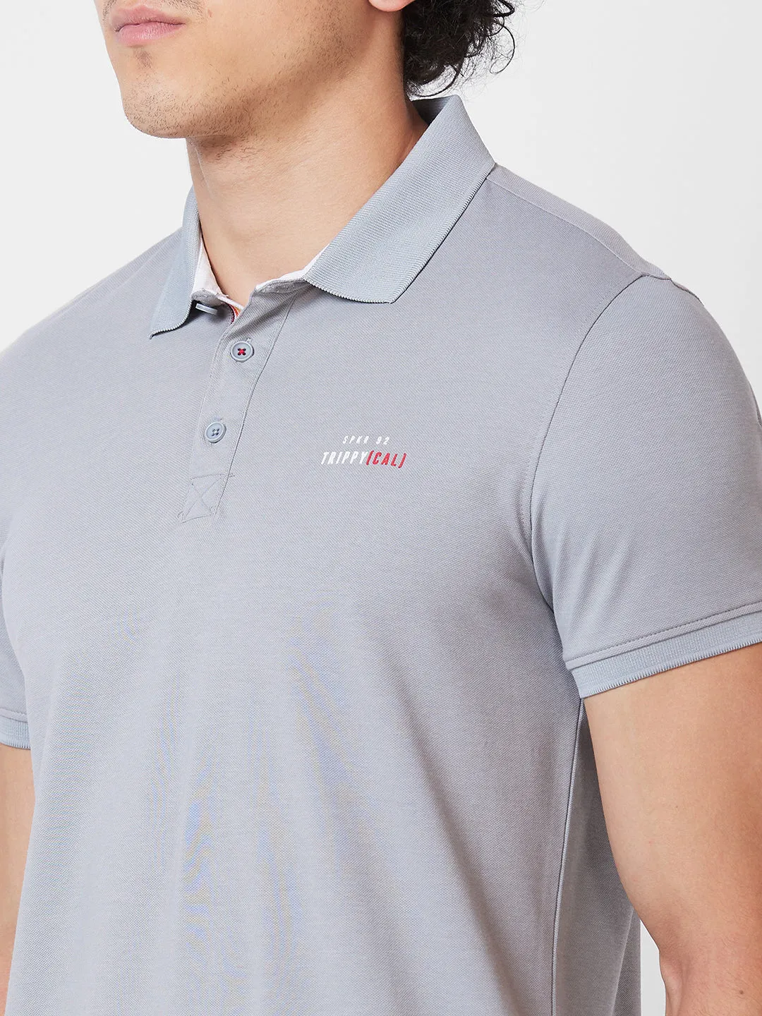 Spykar SLIM FIT Grey Polo T-shirt  For Men