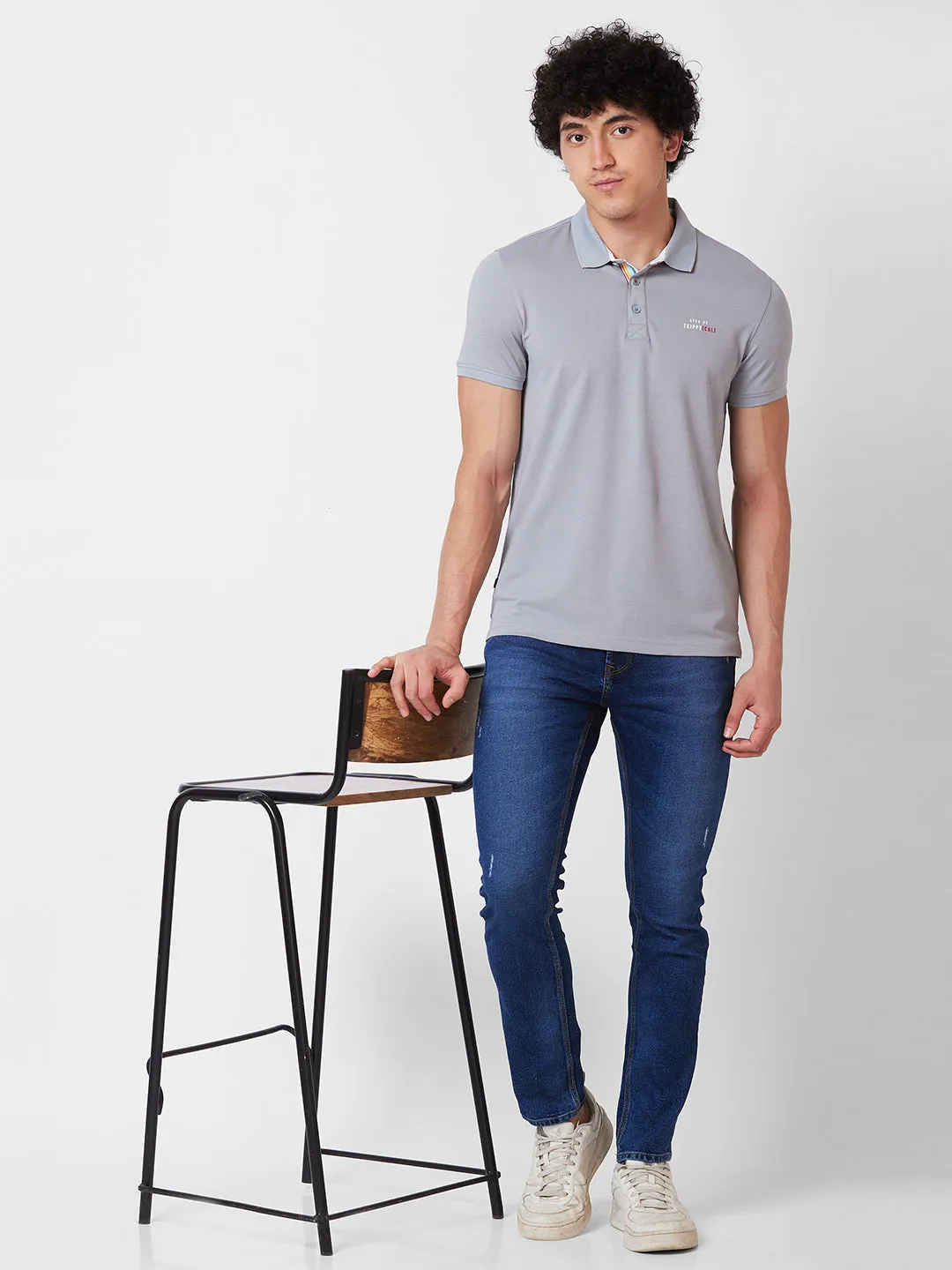 Spykar SLIM FIT Grey Polo T-shirt  For Men