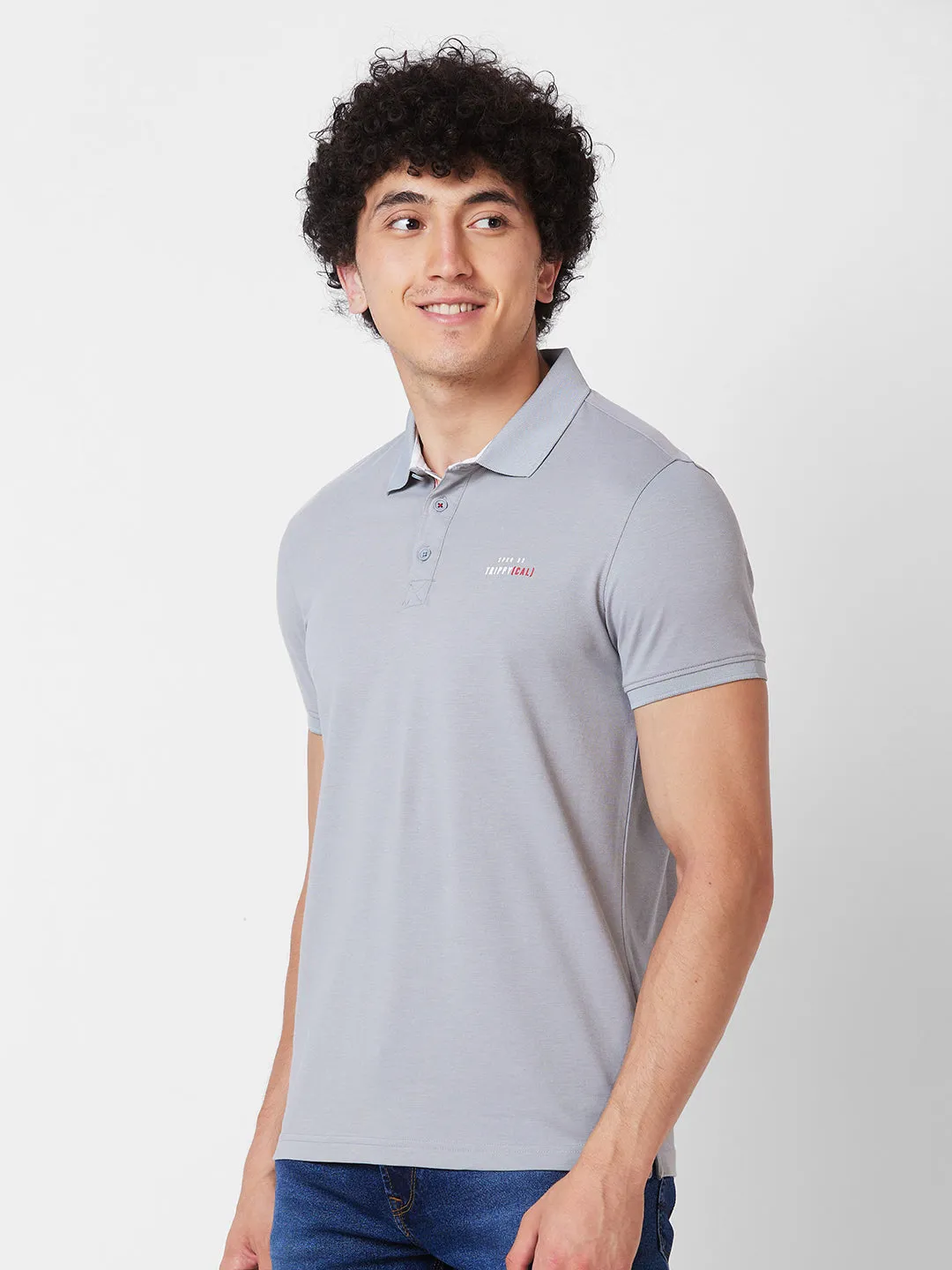 Spykar SLIM FIT Grey Polo T-shirt  For Men