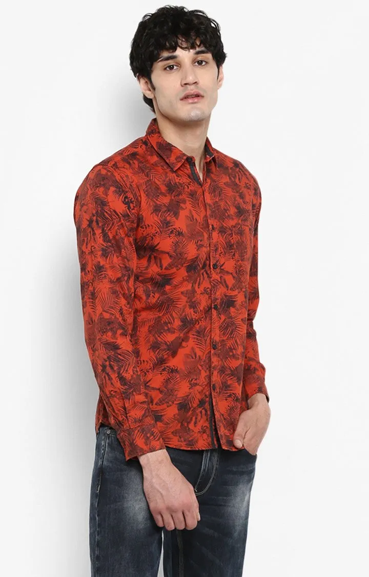 Spykar Slim Fit Men Rust Printed Casual Shirt