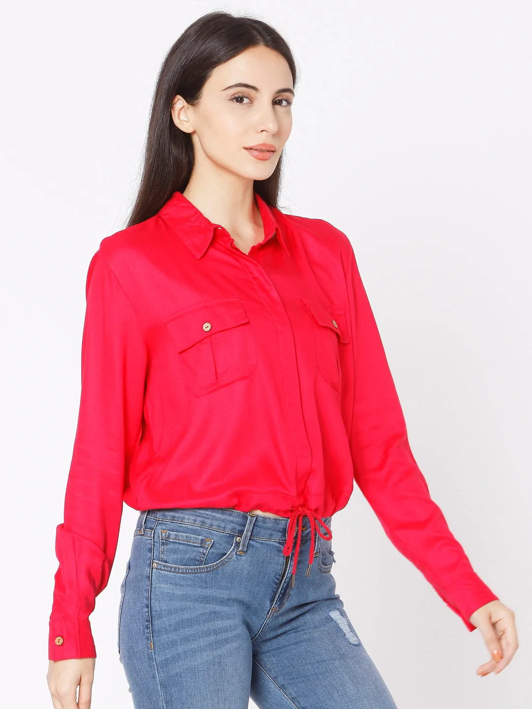 Spykar Slim Fit Pink Viscose Women Shirts