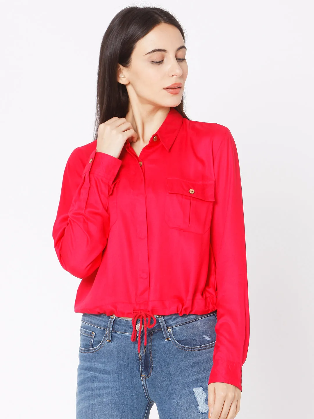 Spykar Slim Fit Pink Viscose Women Shirts