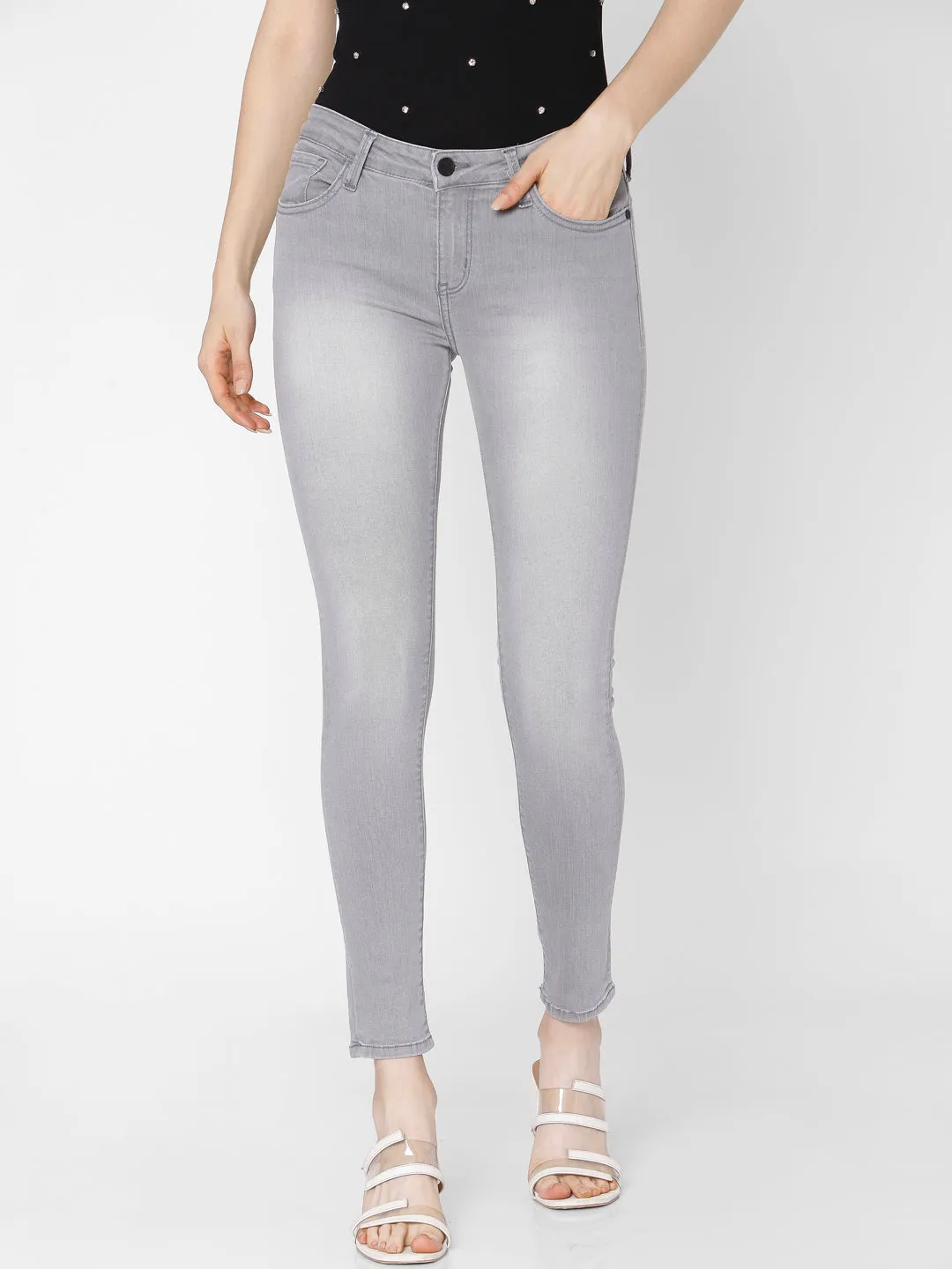 Spykar Women Grey Cotton Super Skinny Fit Regular Length Jeans (Alicia)