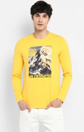 Spykar Yellow Cotton Slim Fit T-Shirt For Men