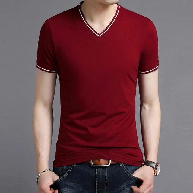 Striped Collar Solid Color Street Wear Tees