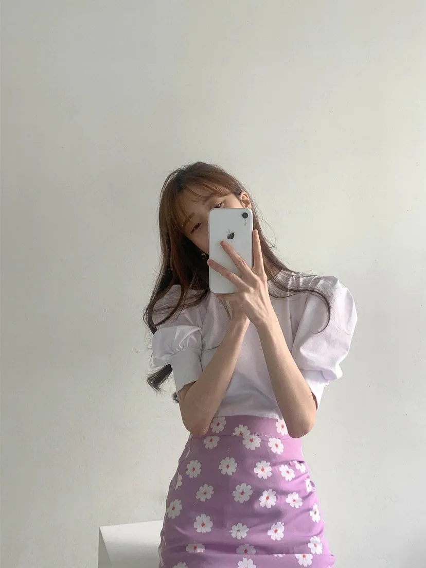 Summer two piece suits high waist long print  A Line skirts short sleeves Tops