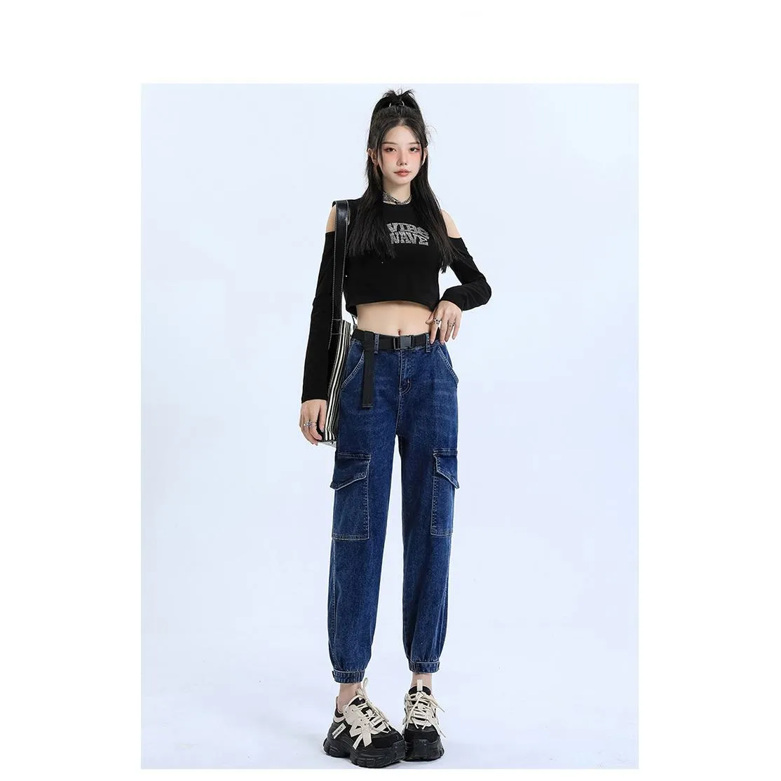 Tapered Elasticity Elastic Waist Tapered Jeans