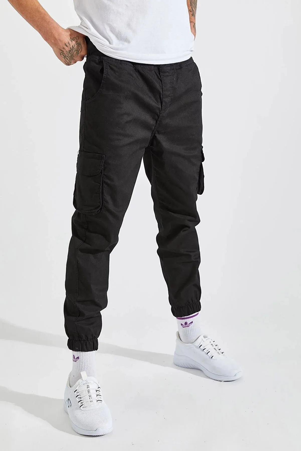 Tarz Cool Men's Black Cargo Jogger Elastic Legs Pants