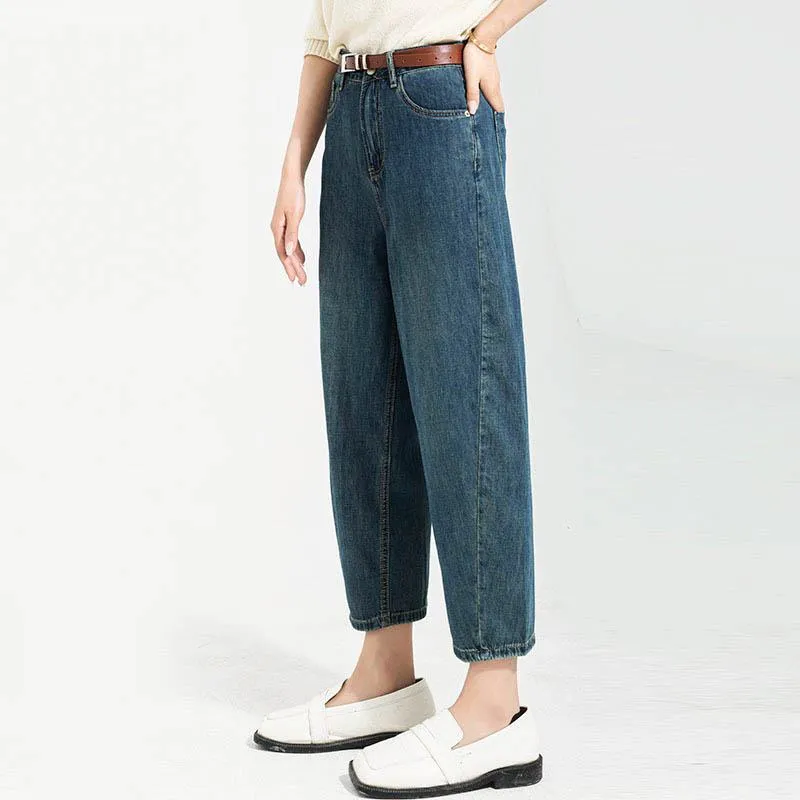 Thin Wide-Leg Banana-Shaped Cropped Jeans