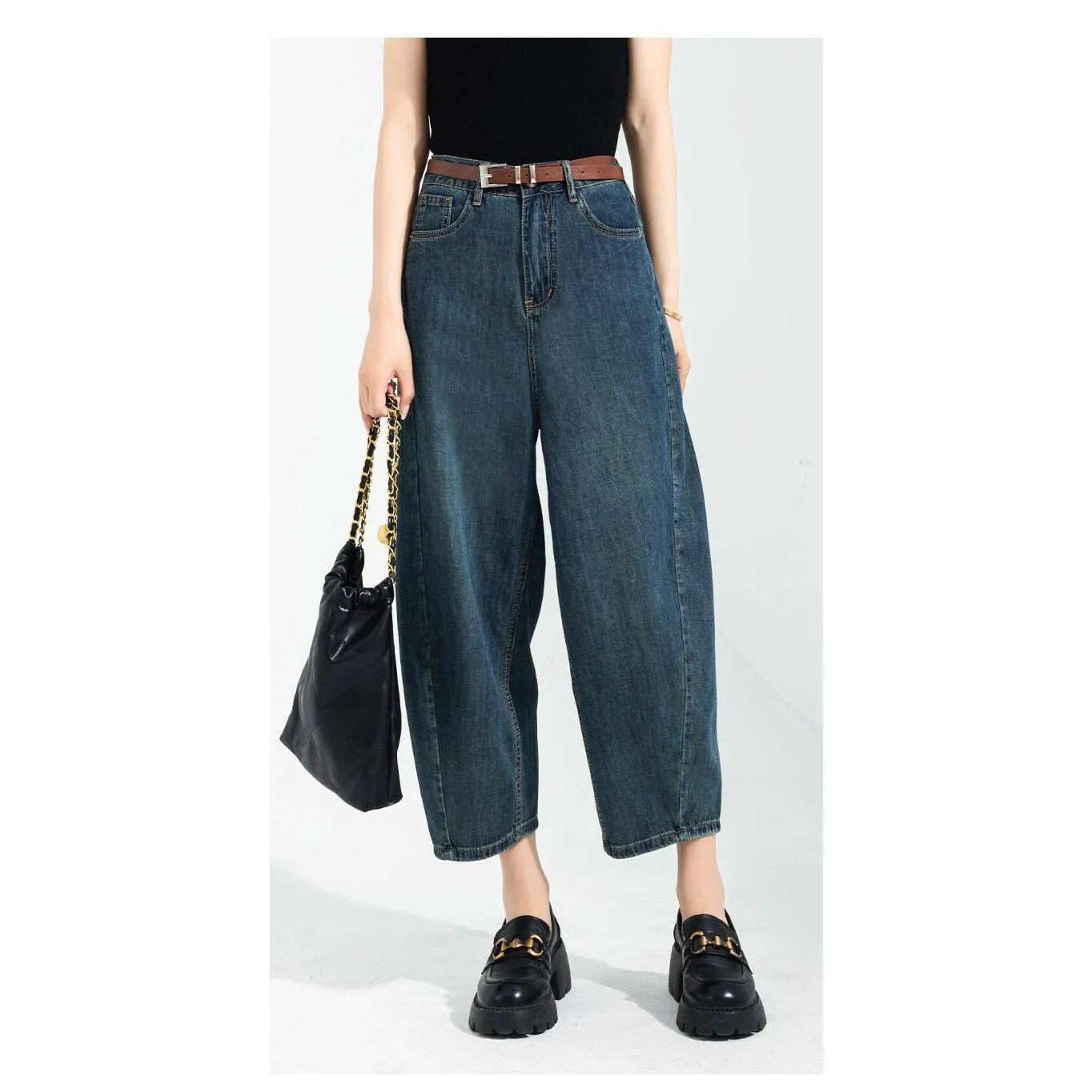 Thin Wide-Leg Banana-Shaped Cropped Jeans