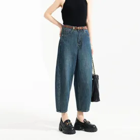 Thin Wide-Leg Banana-Shaped Cropped Jeans