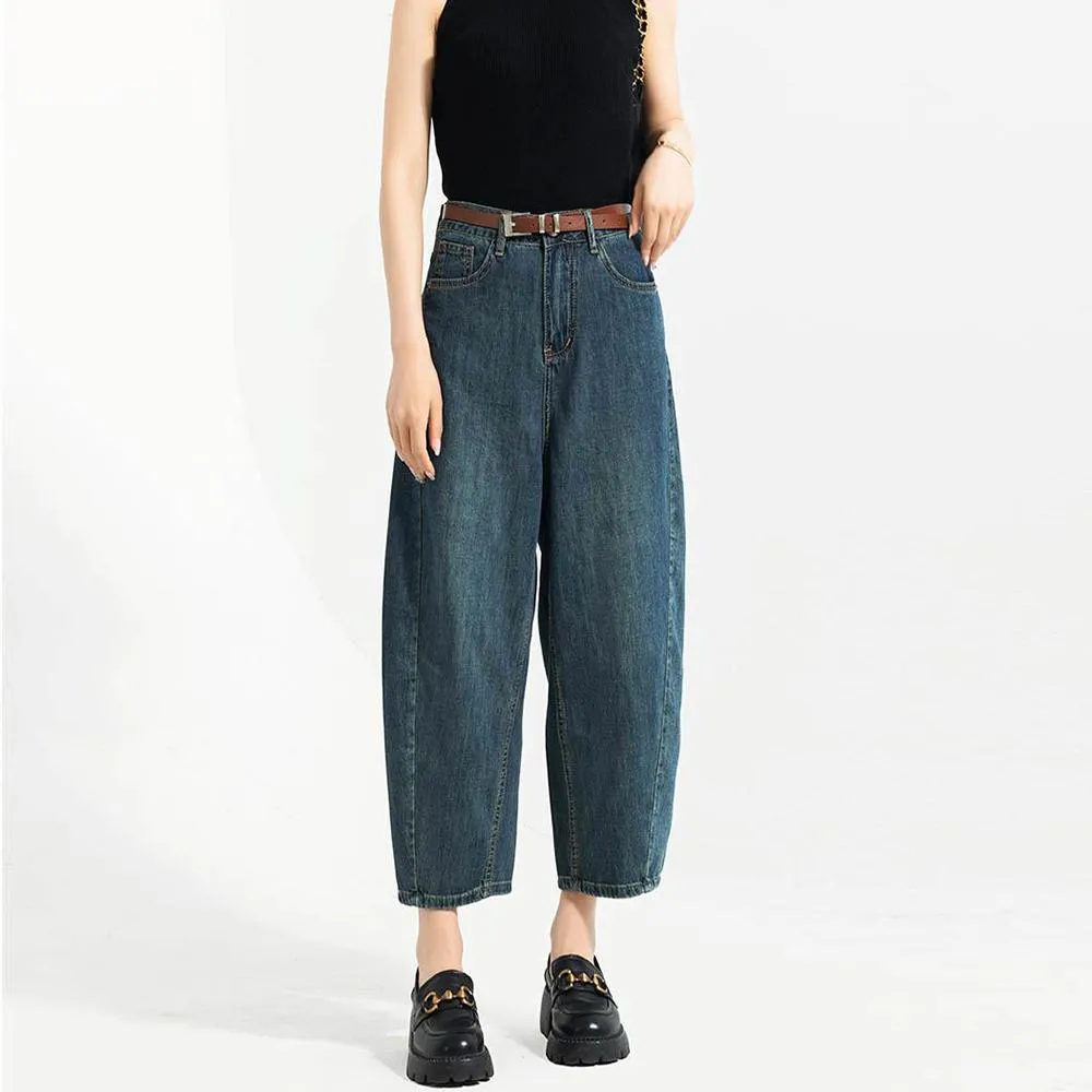 Thin Wide-Leg Banana-Shaped Cropped Jeans