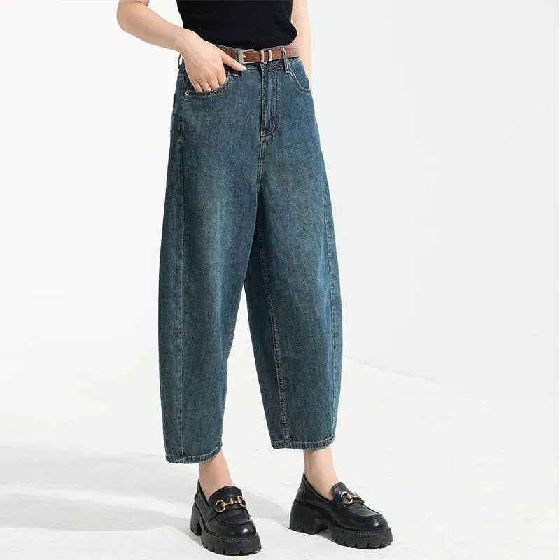 Thin Wide-Leg Banana-Shaped Cropped Jeans