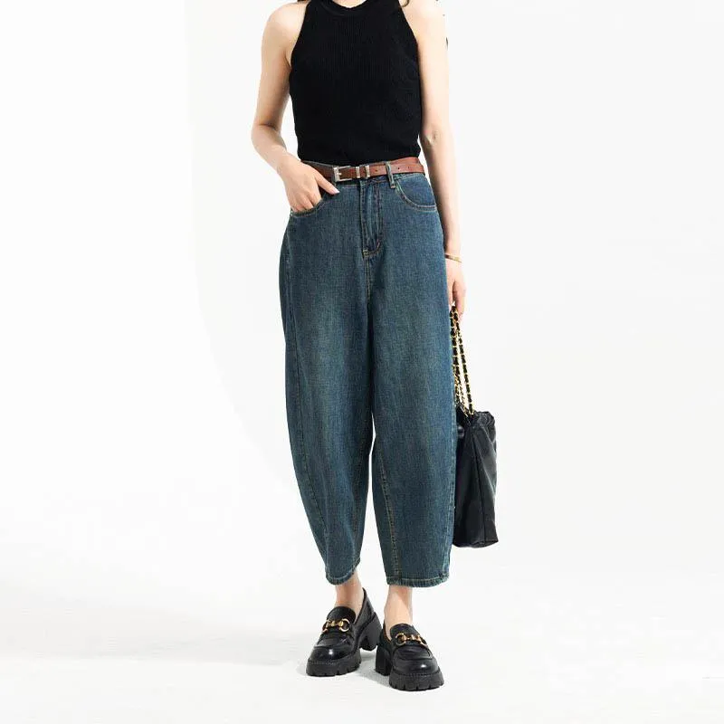 Thin Wide-Leg Banana-Shaped Cropped Jeans