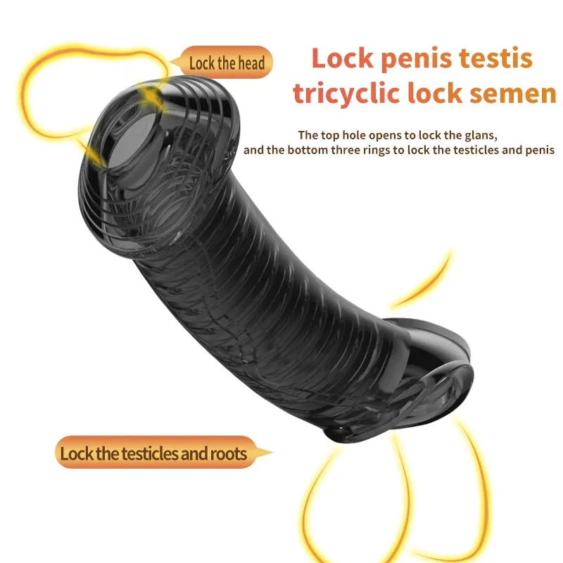 Three Cock Ring Penis Sleeve - Penis Enlarger Delay Ejaculation Sex Toy for Men