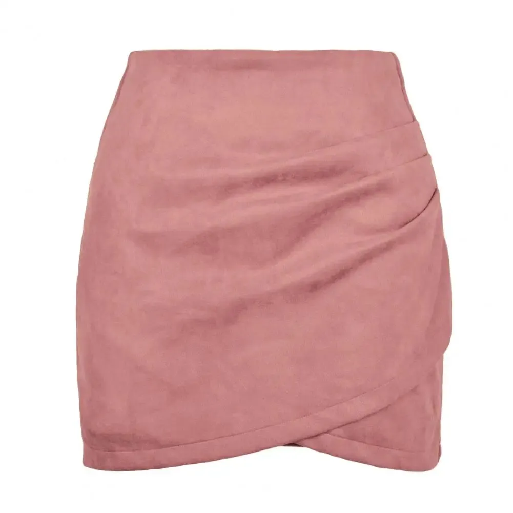 Toleet-Chic Mini Skirt Colorfast Bodycon Skirt Zipper Closure Office Lady Sexy Pleated Suede Pencil Short Skirt  Versatile