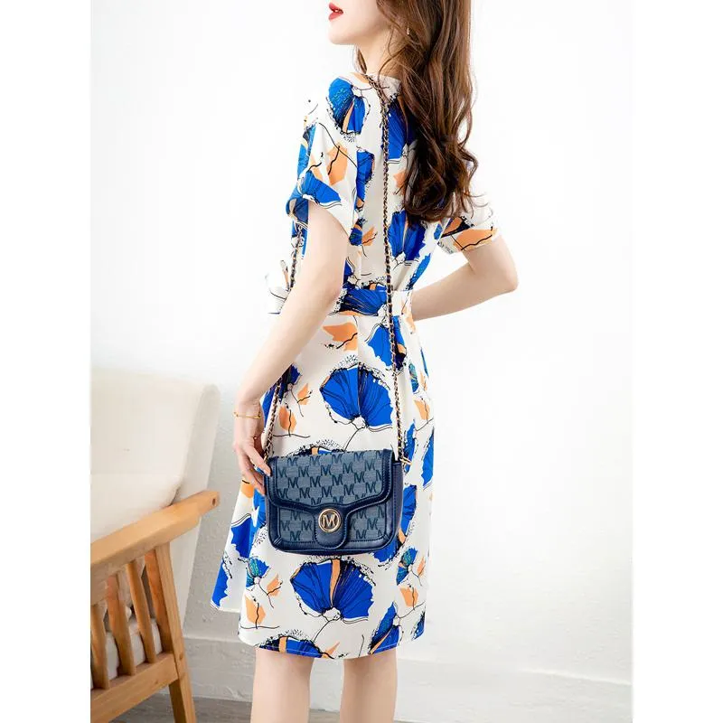 V-Neck Slim-Fit Floral Print Ultra-Short French Style Dress