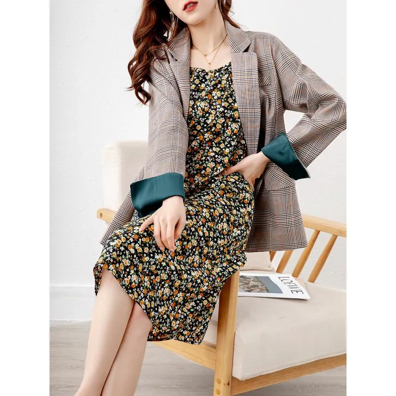 Versatile Midi Floral Print Pastoral Slim-Fit V-Neck Dress