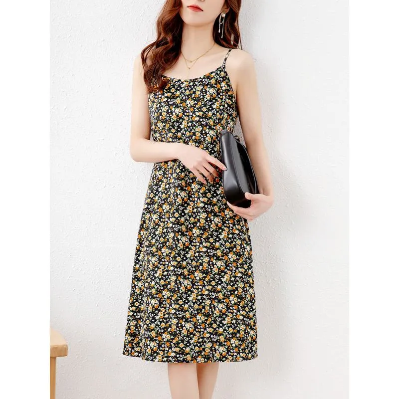 Versatile Midi Floral Print Pastoral Slim-Fit V-Neck Dress