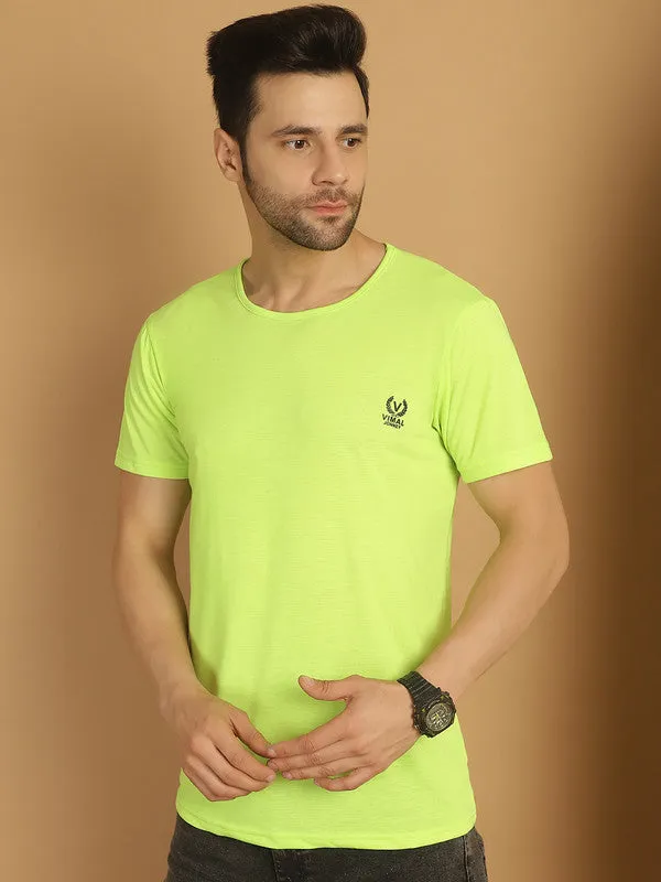 Vimal Jonney Round Neck Cotton Solid Green T-Shirt for Men