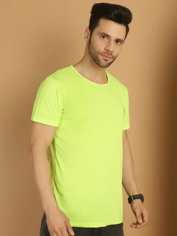 Vimal Jonney Round Neck Cotton Solid Green T-Shirt for Men