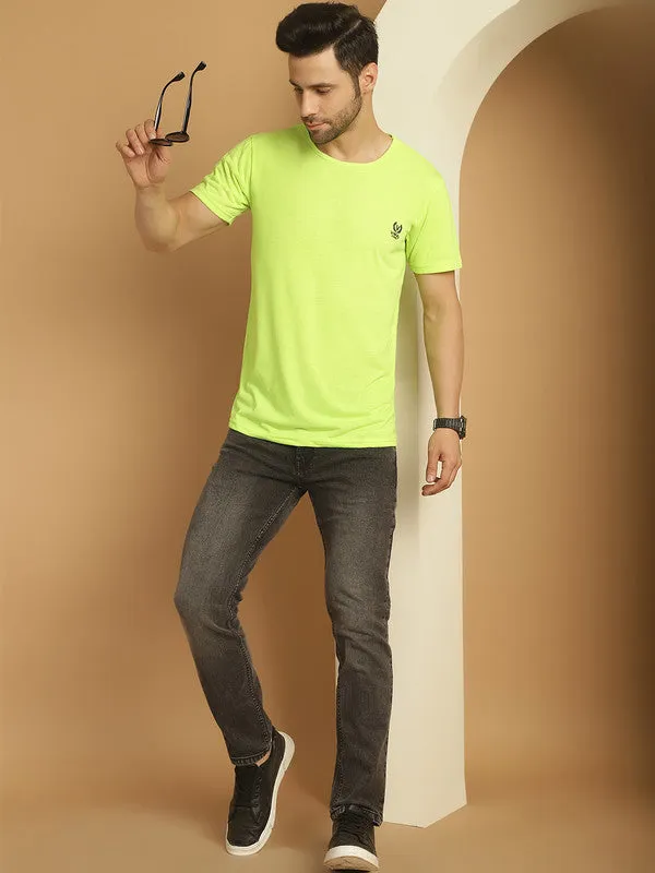 Vimal Jonney Round Neck Cotton Solid Green T-Shirt for Men