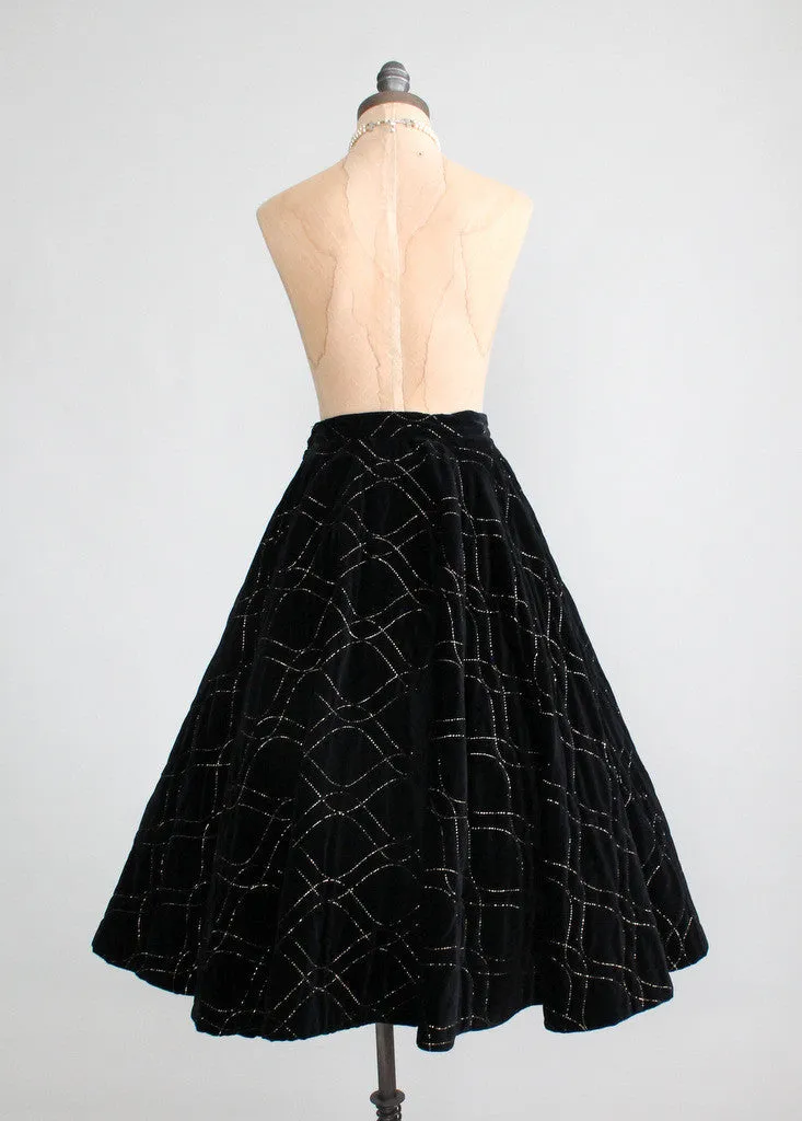 Vintage 1950s Gold Stitched Velvet Circle Skirt