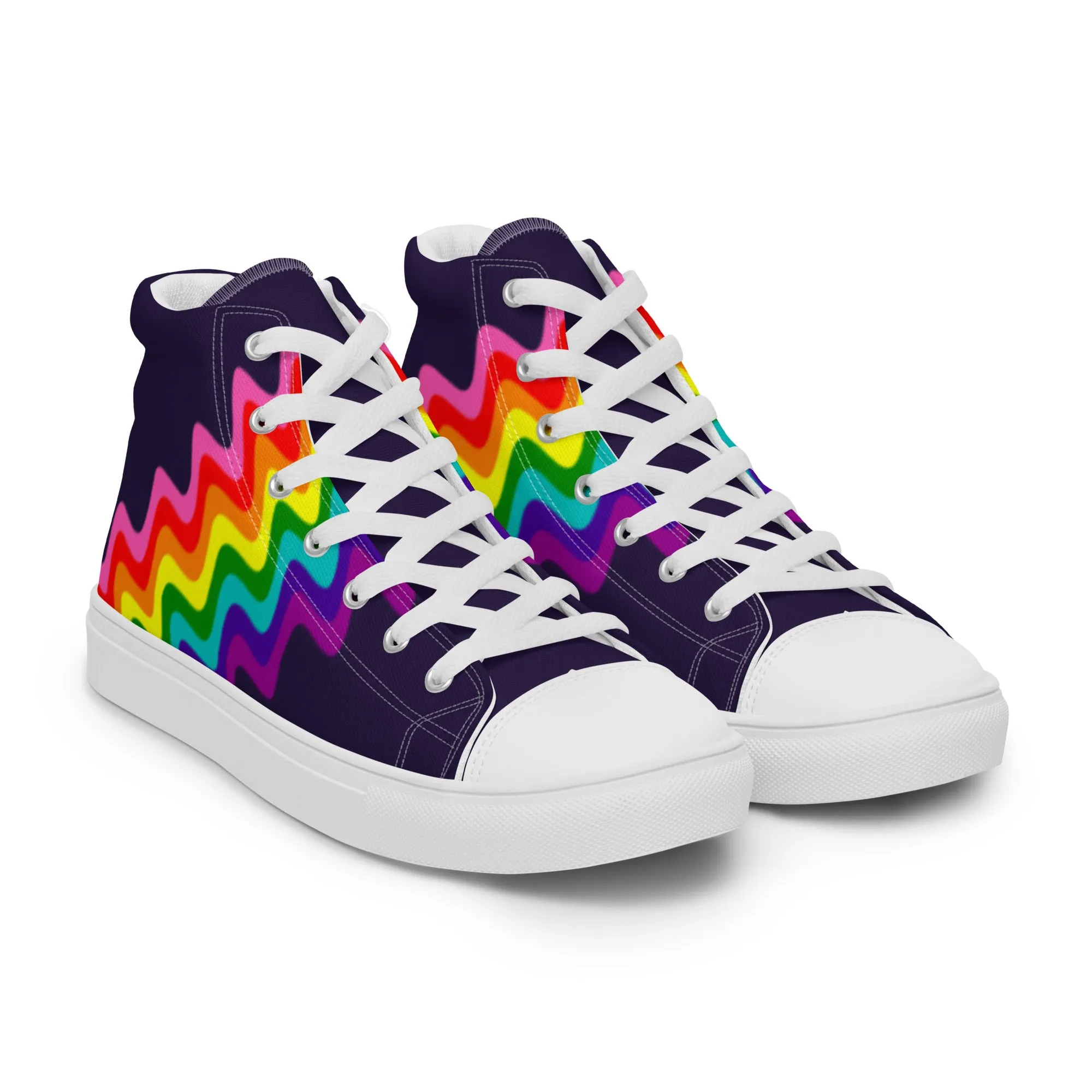 Wavy Gilbert Baker Rainbow Pride Flag High Top Trainers (female sizes)