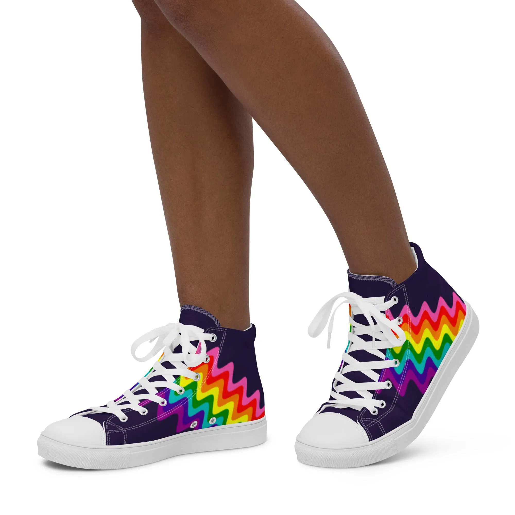 Wavy Gilbert Baker Rainbow Pride Flag High Top Trainers (female sizes)