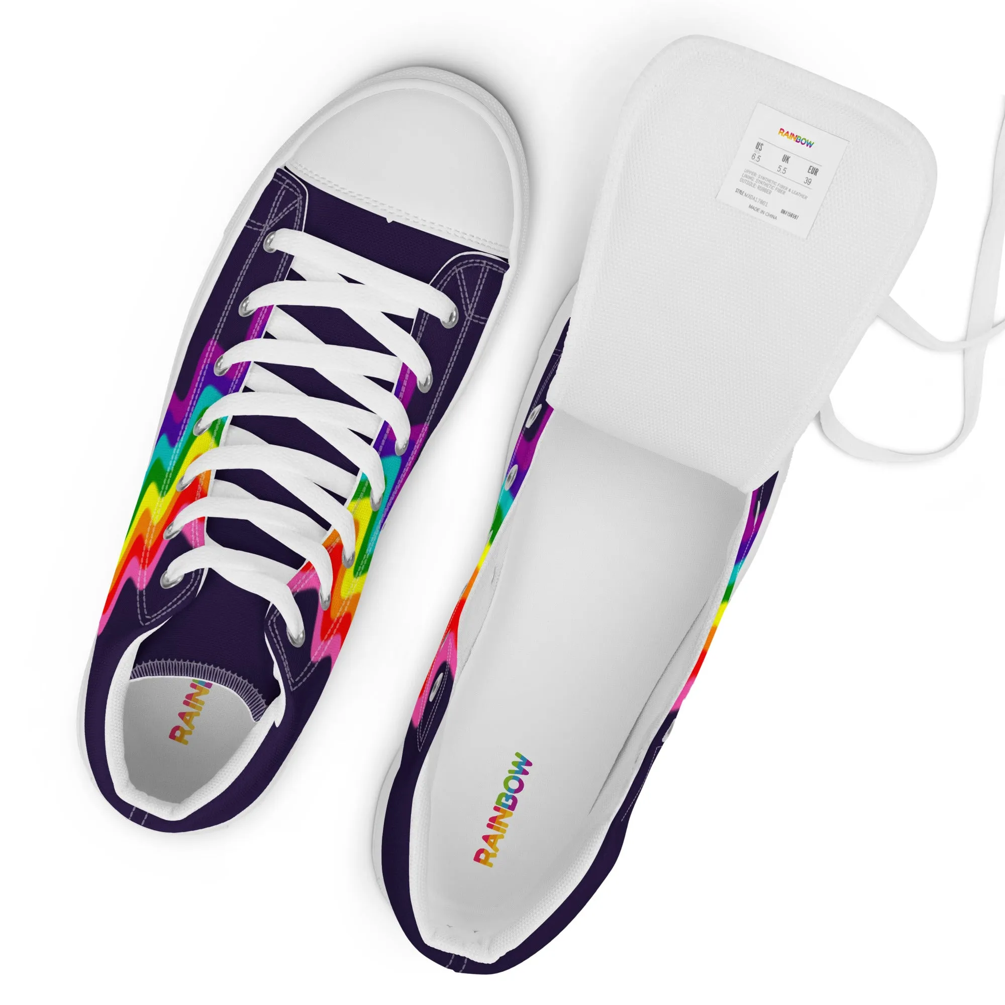 Wavy Gilbert Baker Rainbow Pride Flag High Top Trainers (female sizes)