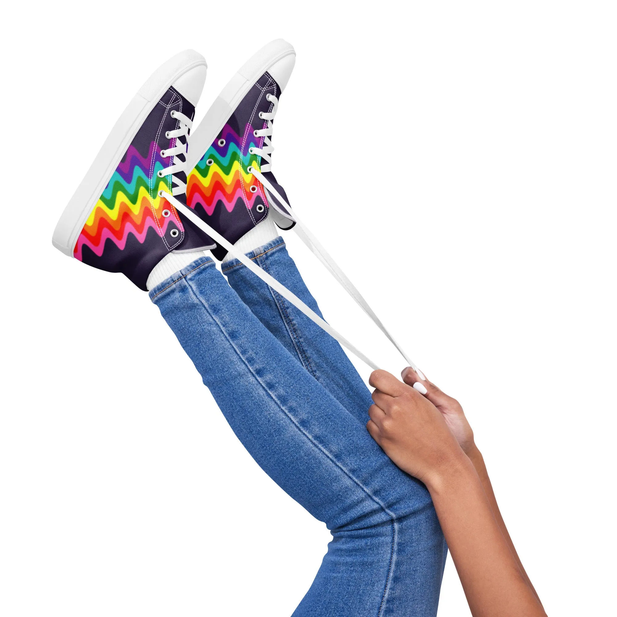 Wavy Gilbert Baker Rainbow Pride Flag High Top Trainers (female sizes)