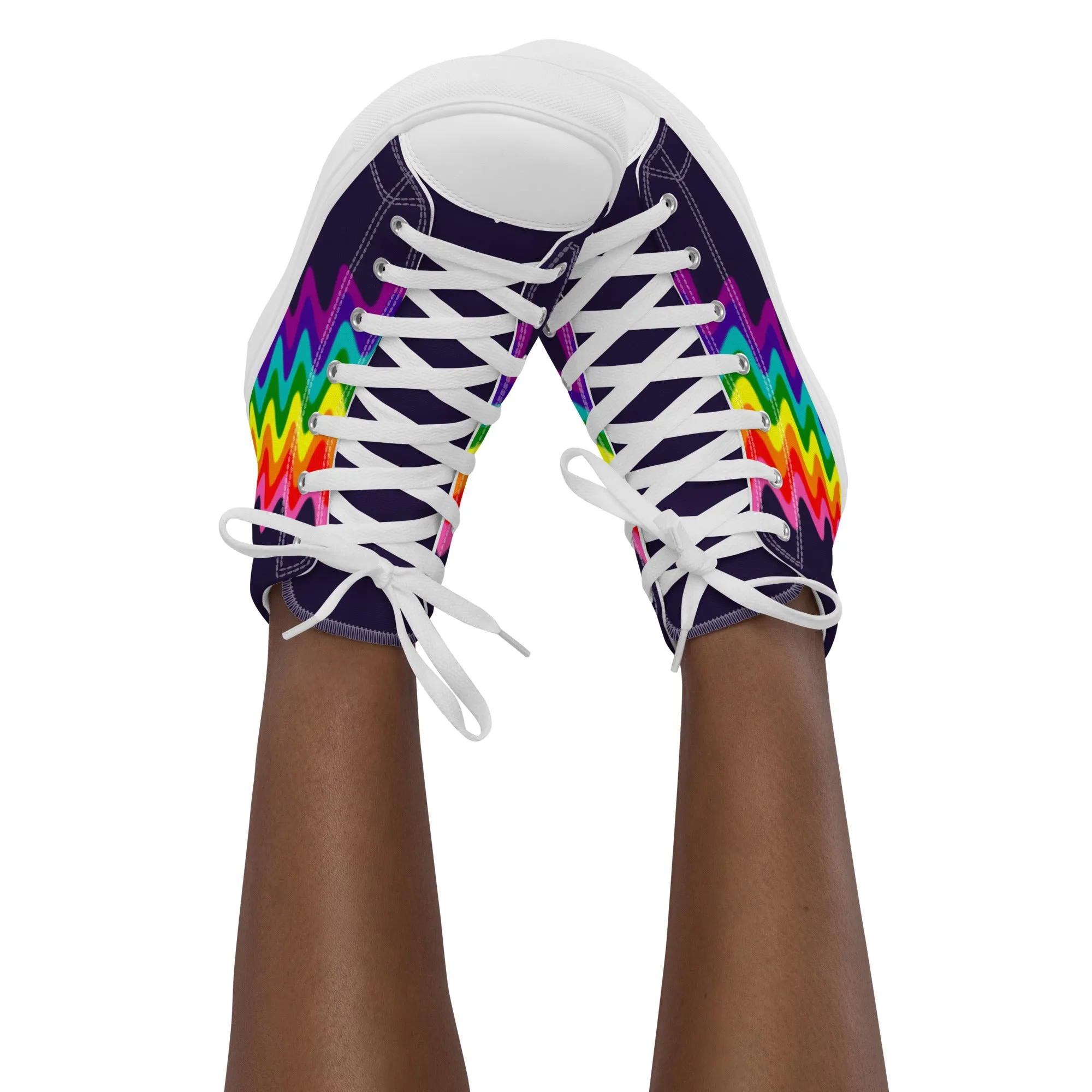 Wavy Gilbert Baker Rainbow Pride Flag High Top Trainers (female sizes)