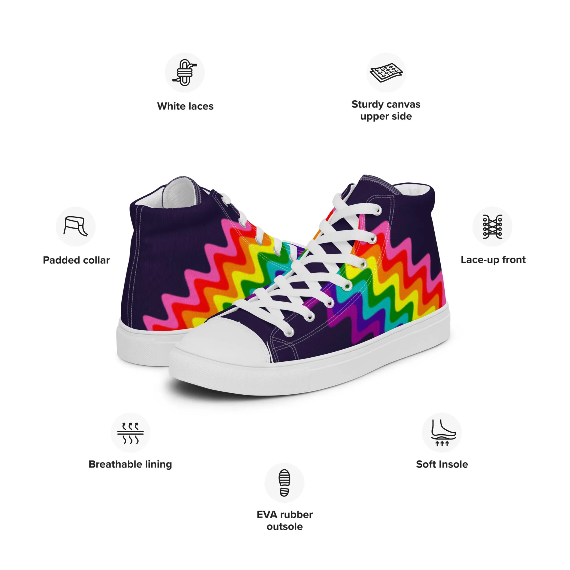 Wavy Gilbert Baker Rainbow Pride Flag High Top Trainers (female sizes)